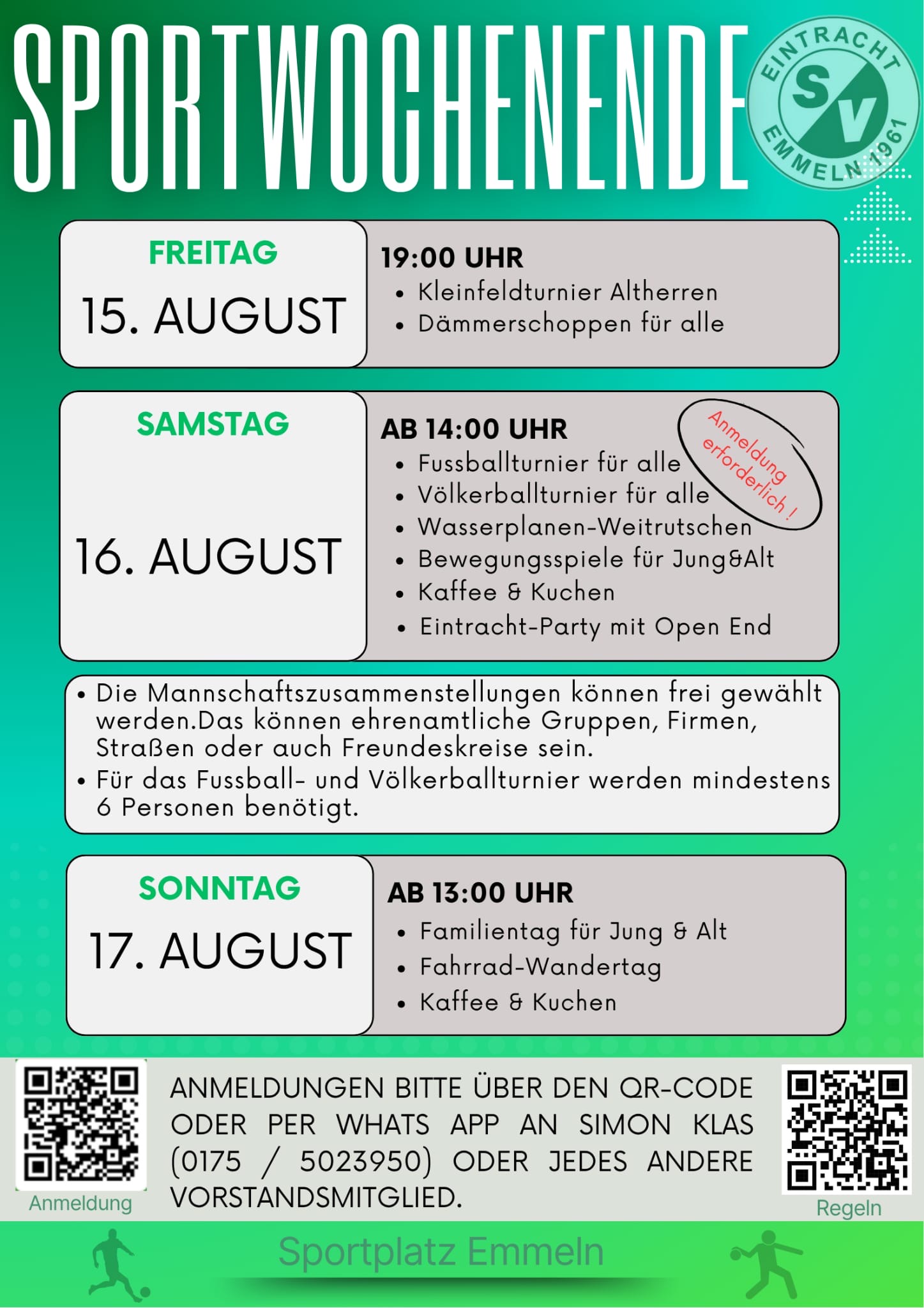 Letzter Aufruf zum Sportwochenende!